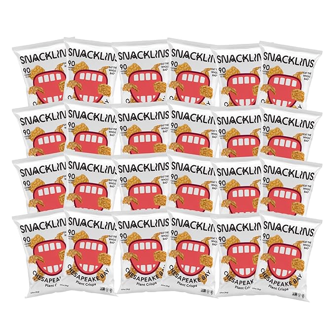 SNACKLINS Plant Based Crisps CHESAPEAKE BAY - Gluten Free, Grain Free, 100% Kosher, Vegan Healthy Snacks, Crunchy Puffed Snack, Only 100 Calories Per Bag - .9oz Bag (Case of 24)