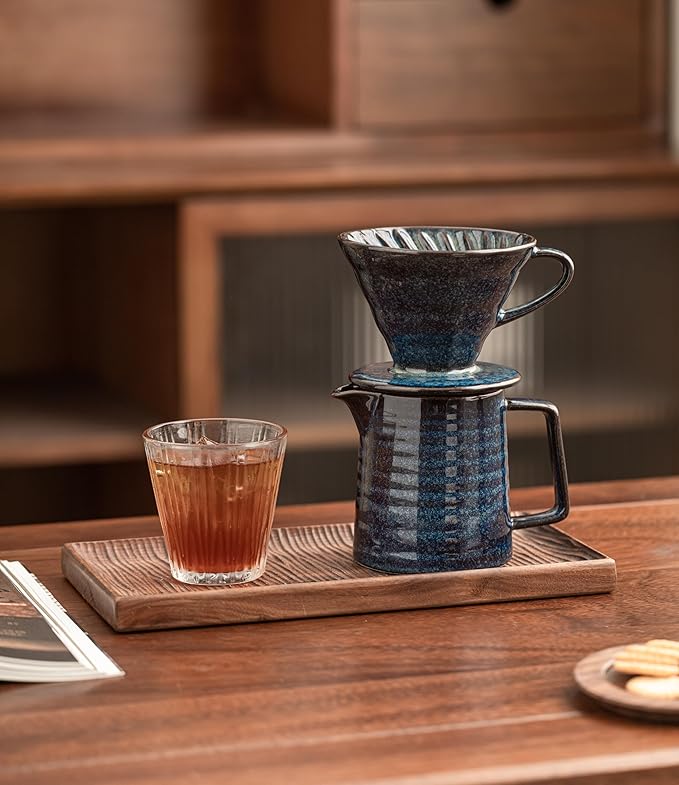 Pour Over Coffee Maker,Ceramic Coffee Maker With 40 pcs V60 Paper Filter竊?5oz/450ml Pour Over Coffee Dripper (Starry Blue, V02)