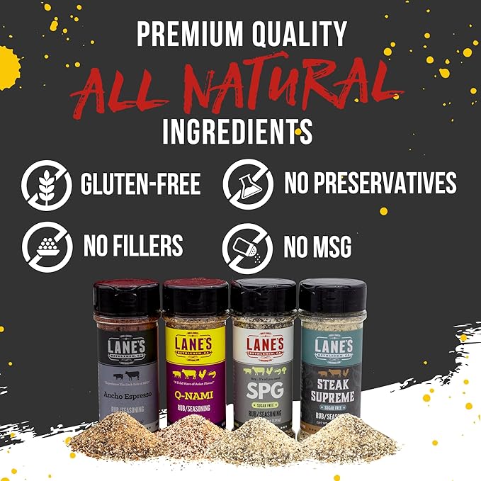 Lane's Steak Me Home BBQ Seasonings and Rubs Gift Set, All-Natural 4 Rubs Seasoning Kit of Q-Nami Seasoning Set, Ancho Espresso Rub, & Scorpion Rub