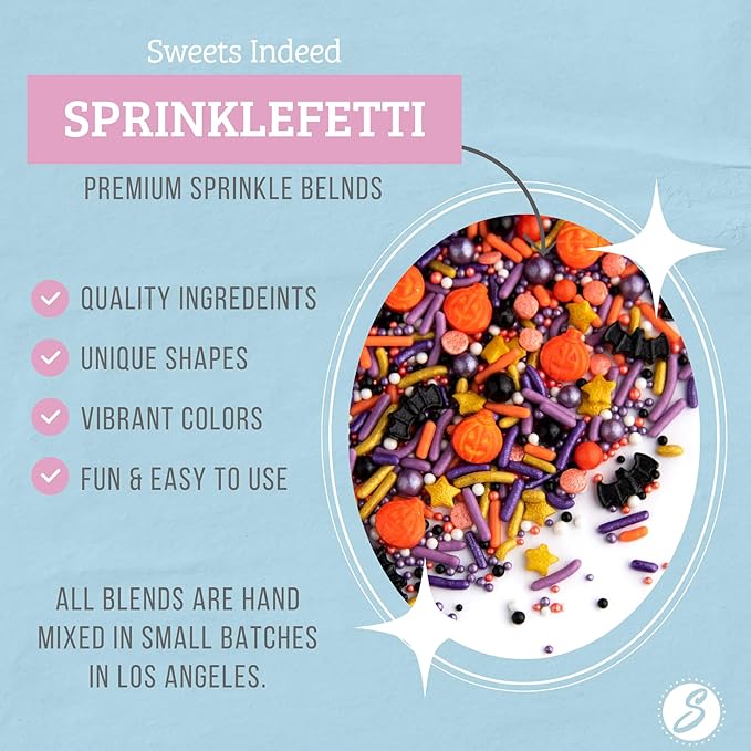 Sweets Indeed Toil & Trouble Halloween Sprinklefetti Mix ??4 oz Jar | Sprinkles with Pumpkins, Bats, Jimmies, Nonpareils, Sugar Pearls & Quins | Spooky Cookie & Cupcake Decorations
