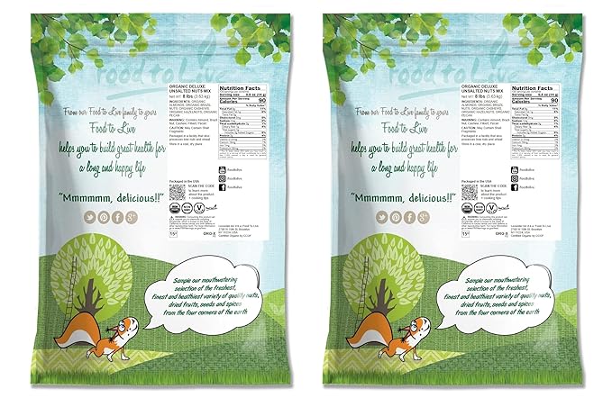 Food to Live Organic Deluxe Unsalted Nuts Mix, 16 Pounds ??A Blend of Dry Roasted Organic Raw Pecans, Cashews, Hazelnuts, Almonds, and Brazil Nuts. Non-GMO, Oven Roasted, No Oil Added, Kosher, Vegan