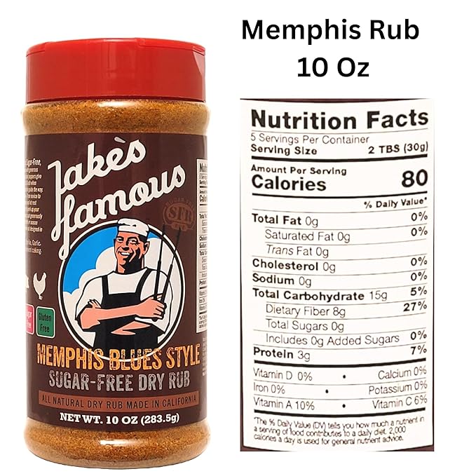 Jake?™s Famous Memphis Rub, BBQ Rub 10 Oz Sugar Free, Gluten Free, Seasoning Mix for Ribs, Pork, Brisket, Beef, Classic Southern Barbecue Rub for Smoking & Grilling