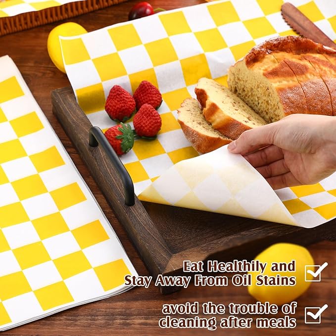 Honeydak 600 Pcs Sandwich Wrapping Paper Sheet 15x15 Checkered Food Wax Sheets Parchment Burgers Paper Basket Liner Grease Restaurant Wedding Party Supplies for Wrapping Bread BBQ