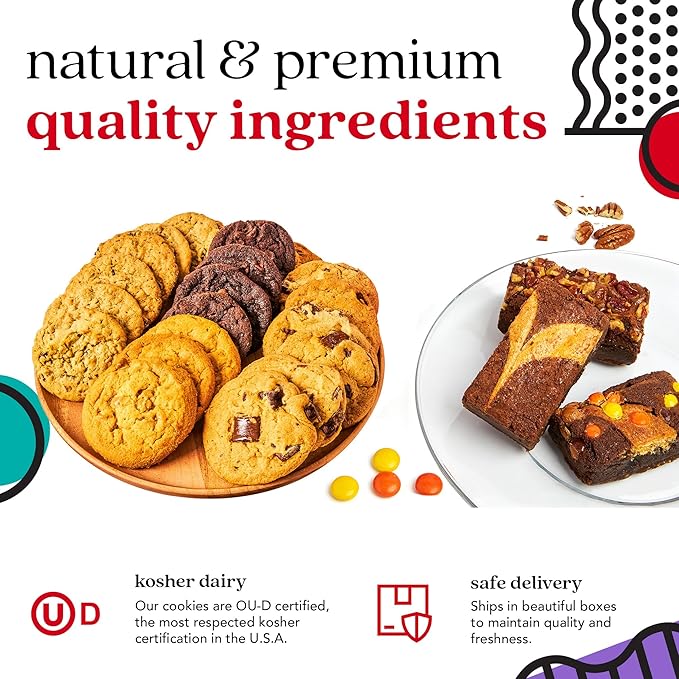 David?™s Cookies Gourmet Assorted Cookies and Brownies Gift Basket - 12 x 1.5oz fresh baked cookies and 10 x 2oz individually wrapped brownies - Great for Sharing, Ideal Gift for All Special Occasions