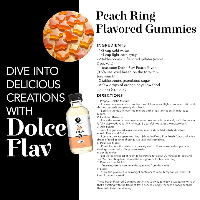 Dolce Flav Peach Extract (Oil-Soluble) 1 Gallon ??Kosher, Sugar-Free, Concentrated Juicy Peach Flavoring for Baking, Chocolates & Desserts