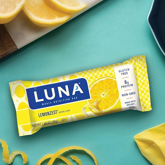 LUNA Bar - LemonZest Flavor - Gluten Free Snack Bars - Non-GMO - Protein Bars - Made with Organic Oats - Value Pack (12 Pack)