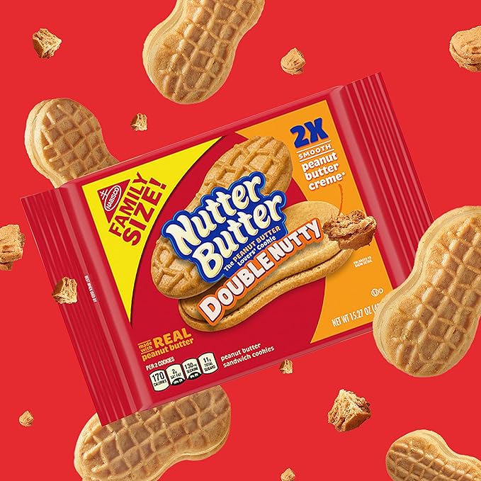 Nutter Butter Double Nutty Peanut Butter Sandwich Cookies, Family Size, 12-15.27 oz Packs