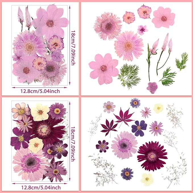 Nuanchu Pressed Flowers Bulk Dried Flower for Crafts, Dried Wildflowers Leave Natural with Tweezer for Resin Mold Scrapbooking Nail Soap Making DIY(Rustic Style,Mixed Color)