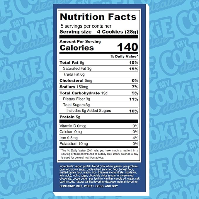 My Cookie Dealer Protein Cookies, Bite-Sized Crunchy Chocolate Chip Cookies (5oz, Pack of 6) - 25g Protein per Bag - Individually Wrapped Workout Snacks for On-The-Go Travel, Vegan