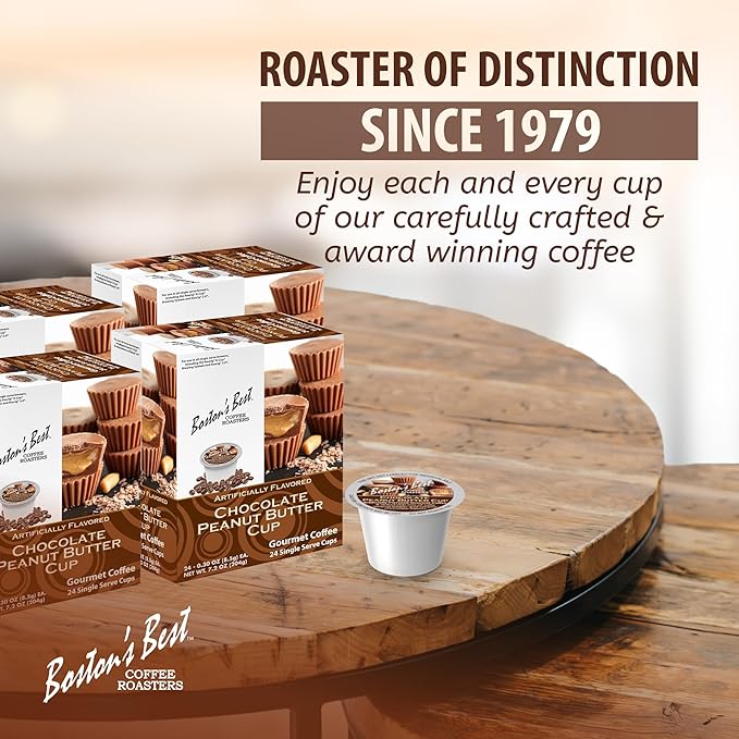 Boston’s Best - Chocolate Peanut Butter Medium Roast Flavored Gourmet Coffee Compatible with Keurig Coffee Maker, 24 Count (Pack of 4)