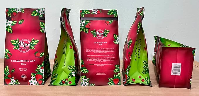 Rise Yaupon Strawberry Zen Yaupon Holly Tea, 20 Tea Bags, 1.06 oz, Caffeinated Yaupon Holly with Real Strawberry, Lemongrass and Natural Flavor