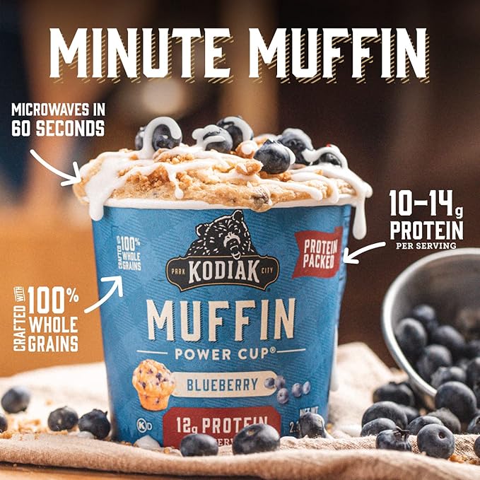 Kodiak Cakes Minute Muffins, Mountain Blueberry, 2.29 Ounce (Pack of 12) (Packaging May Vary)