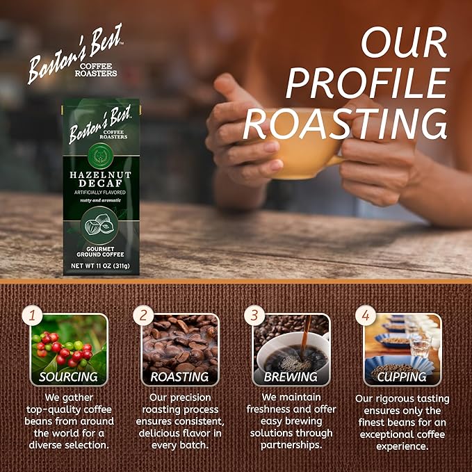 Boston???Best Coffee - Hazelnut Decaf Gourmet Coffee, Delicious Medium Roast Coffee, Nutty Premium Ground Coffee, 11 oz. / 311 g Coffee Bag