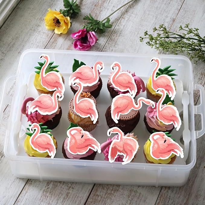 Rsstarxi 60 Pack Edible Flamingo Cupcake Toppers Rice Paper Tropical Aloha Luau Cupcake Picks for Summer Hawaiian Theme Birthday Wedding Party Cake Decorations Supplies