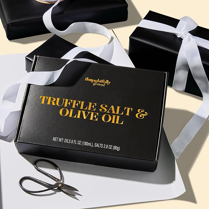 Thoughtfully Gourmet, Truffle Salt & Olive Oil Gift Set, Includes 4 Premium Extra Virgin Olive Oil, 2 Truffle Salts with Real Truffles, Set of 6