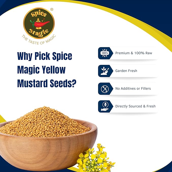 Spice Magic Yellow Mustard Seeds ??Whole | Bold, Earthy Flavor for Pickles, Curries & Spice Blends ??7 oz Resealable Pouch (7 OZ, Yellow Mustard Seeds)