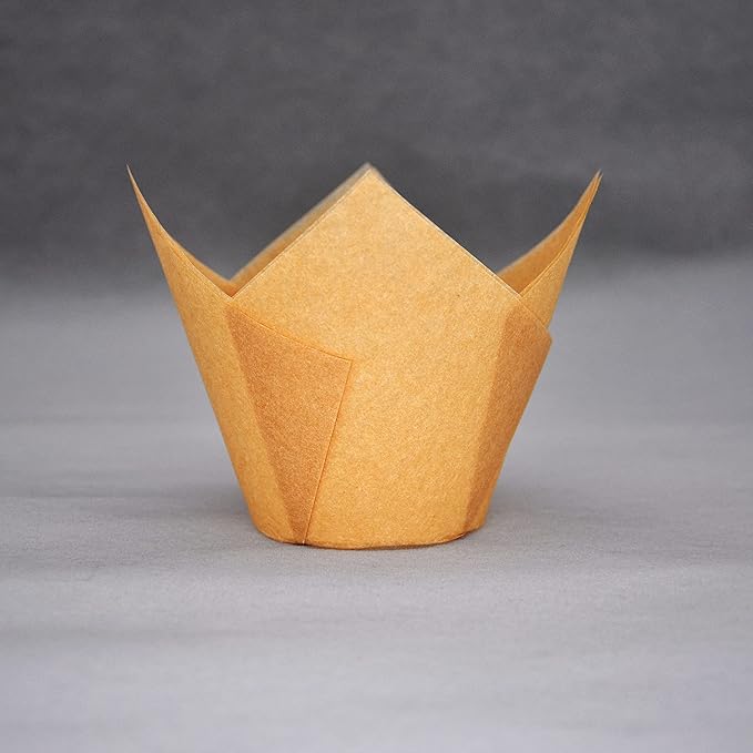 Extra Large Jumbo Muffin Greaseproof paper Baking cupcake cups, 2-1/4" x 3-3/4" Natural Tulip Baking Cup Case of 125 pcs (Extra Large) (125)