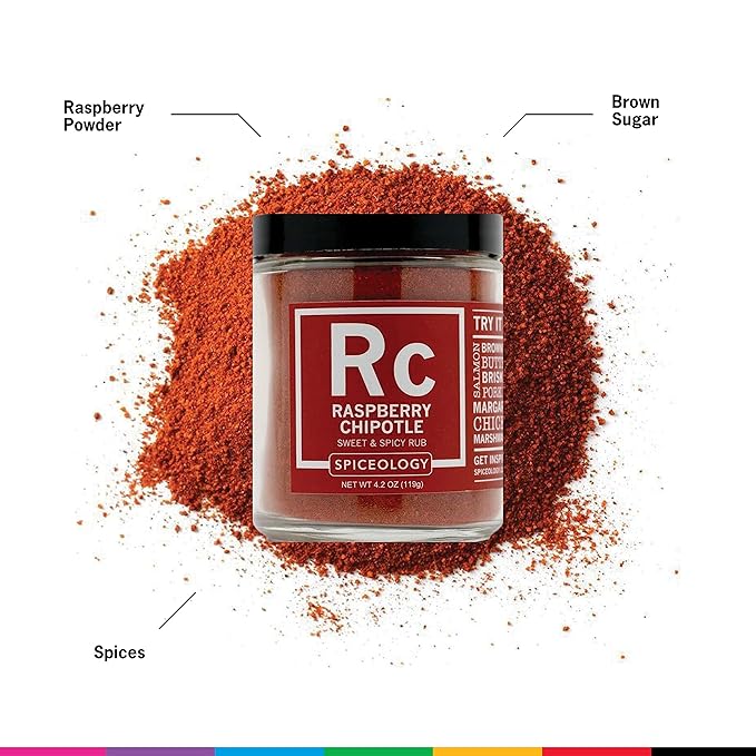 Spiceology - Raspberry Chipotle Sweet & Spicy All-Purpose BBQ Seasoning Spice Rub - Use on: Ribs, Pork, Bacon or Chicken - 4.2 oz
