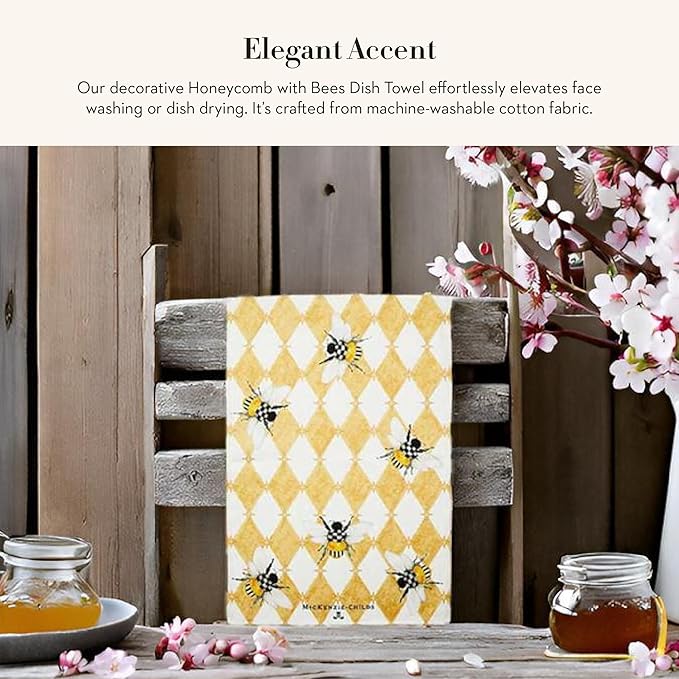 MACKENZIE-CHILDS Cotton Dish Towel, Decorative Kitchen Towel, Honeycomb with Bees