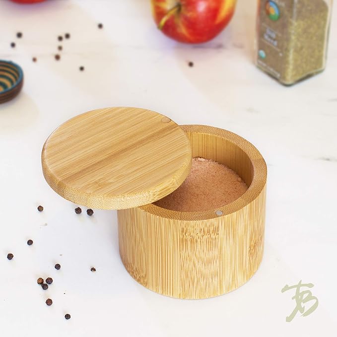 Totally Bamboo Salt Cellar with Swivel Lid ??Bamboo Spice Box Storage Container for Kitchen Countertop with Magnetic Closure ??Ideal for Sea Salt, Spices and Herbs
