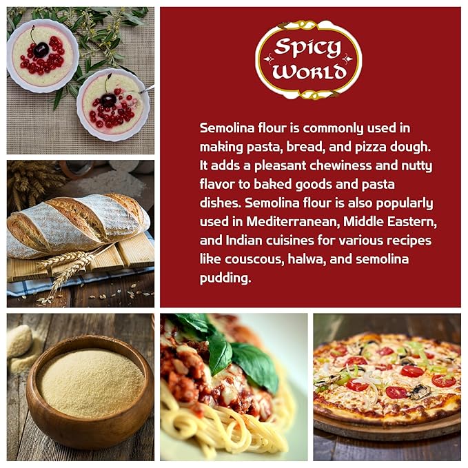 Spicy World Semolina Flour 3 LB (48 Ounce) | USA Grown Semolina for Pizza, for Pasta, and Bread Making | Fine Ground, Bulk Yellow Durum Semola Flour for Pizza Peel