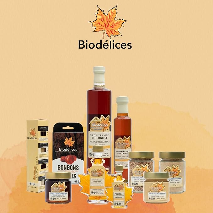 100% Pure Organic Maple Syrup, 100 ml (3.38 Fl Oz) - Premium Grade A - Quebec's Finest in Elegant Maple Leaf Bottle from Biodélices