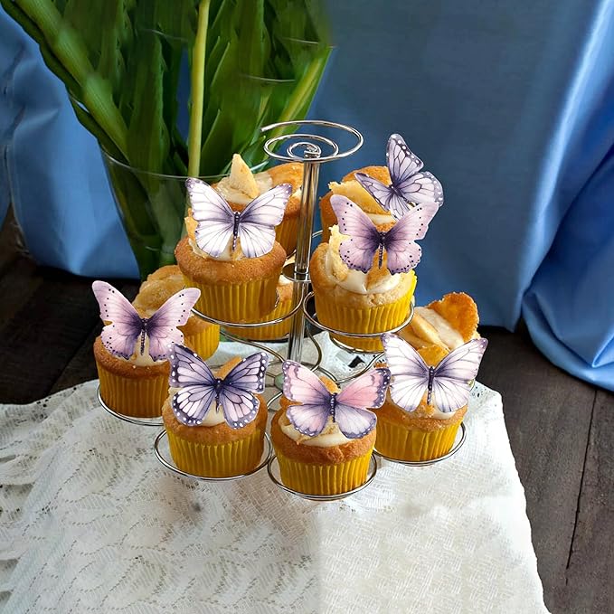 Rsstarxi 60 Pack Edible Butterfly Cupcake Toppers, Edible Butterfly Cake Decorations Butterfly Birthday Party Decorations for Baby Shower Wedding Anniversary Birthday Party Decorations Supplies Purple