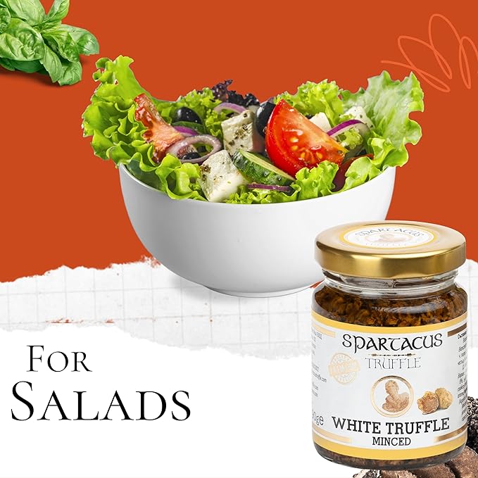 Spartacus White Truffle, Chopped, Preserved in Extra Virgin Olive Oil, The Perfect Gourmet Seasoning for Pizza, Pasta, Salads, Potatoes (3.17 oz)
