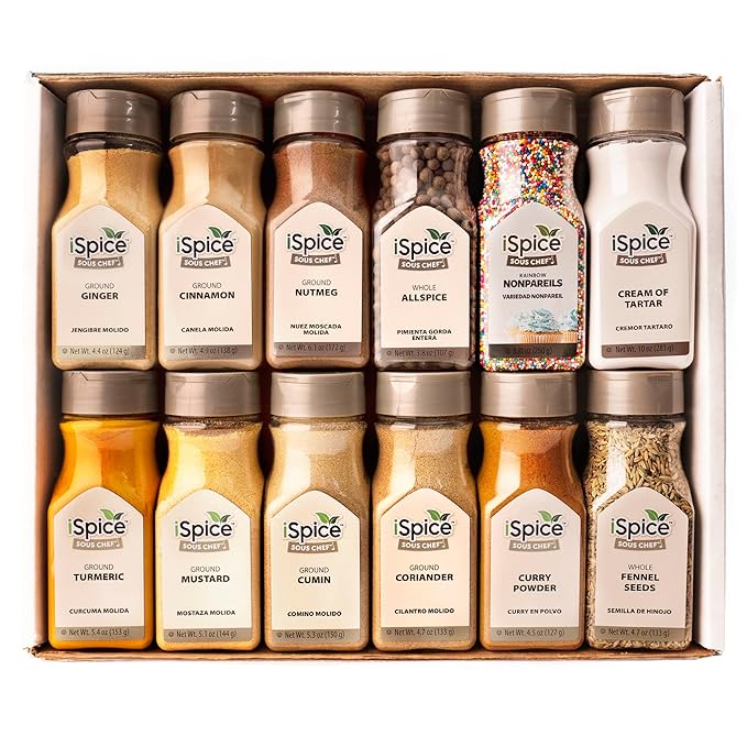 iSpice 48-Pack Starter Spice Set ??Essential Herbs, Spices & Seasonings for Cooking ??Kitchen Gift Set for Home Cooks ??All-Natural, Kosher, Non-GMO (Total Kitchen)