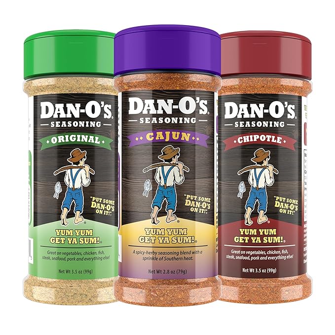 Dan-O's 3 Bottle Seasoning Set, Small Bottles, 3 Pack, Includes Original, Chipotle and Cajun Seasonings, Sugar Free, Zero Calorie, Use this Seasoning Kit on Meat, BBQ or Sauce