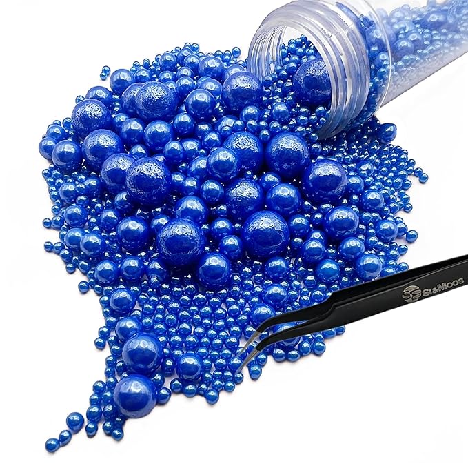 Royal Blue Edible Pearl Sprinkles for Cake Decorating 5.1 OZ Royal Blue Edible Pearls Edible Cupcake Decorations Halloween Christmas Cookie Decorations Edible Sugar Pearls for Cakes,Cupcakes Toppers Baby Shower Wedding Supplies with Tweezers