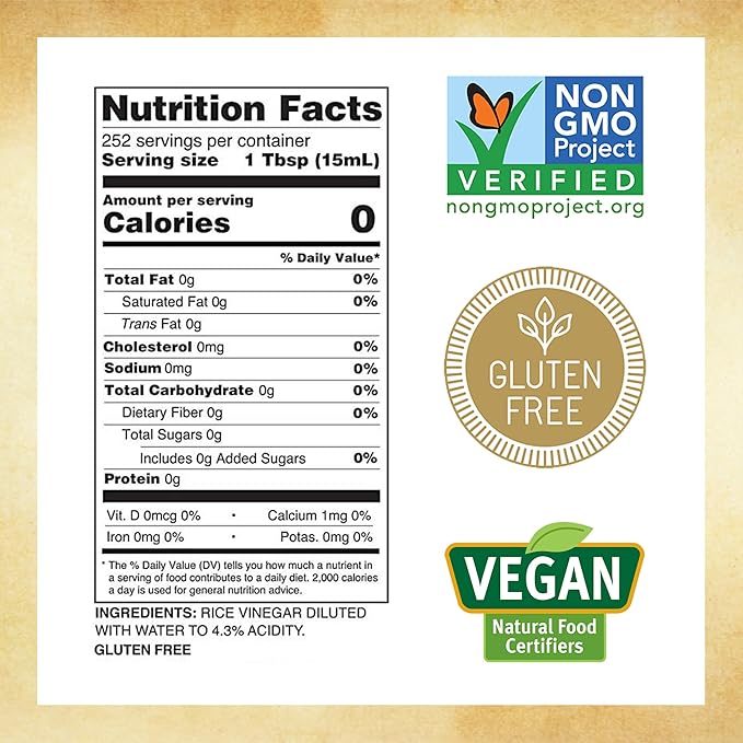 Marukan Genuine Brewed Rice Vinegar for Enhancing Flavor & Cooking, Unseasoned (1 Gallon, 2-pack)