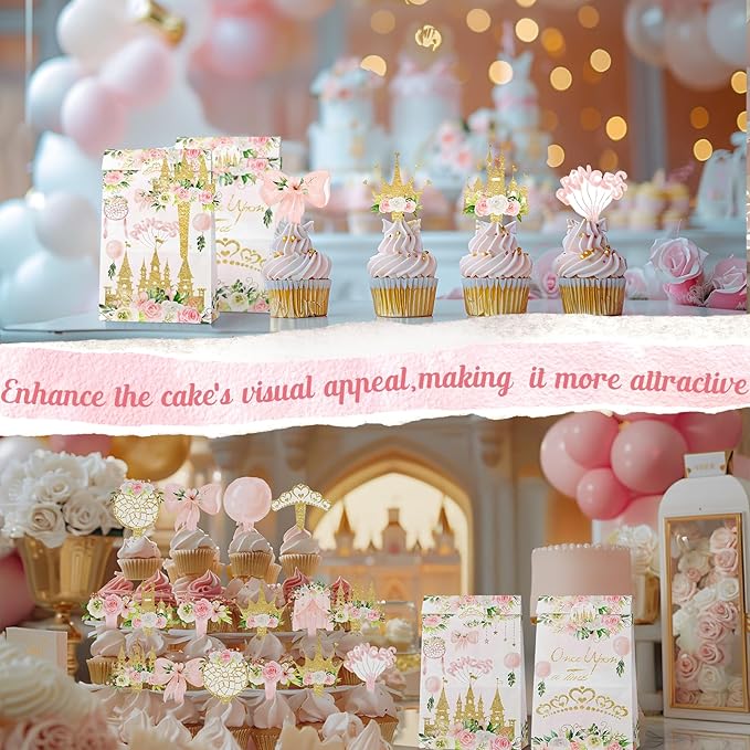 40 Pcs Princess Cupcake Toppers - Elegant Princess Party Decorations and Princess Cake Decor - Perfect for Princess Birthday Cupcake Toppers, Princess Baby Shower, and Fairy Tale Theme Party