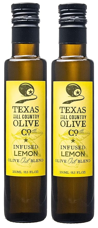 Texas Hill Country Olive Co Lemon Infused Olive Oil - Cold Pressed Gourmet EVOO Olive Oil - Great for Dressing Dipping Marinade - No Artificial Flavors or Added Sugar - Made in Texas (8.5 oz, 2 Pack)