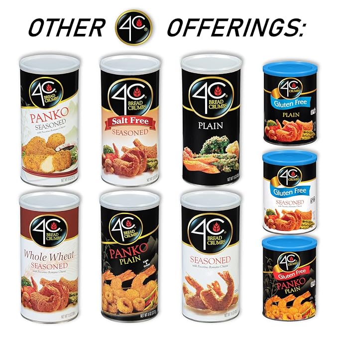 4C Premium Bread Crumbs, Whole Wheat Seasoned with Pecorino Romano Cheese 6 Pack, Flavorful Crispy Crunchy, Value Pack