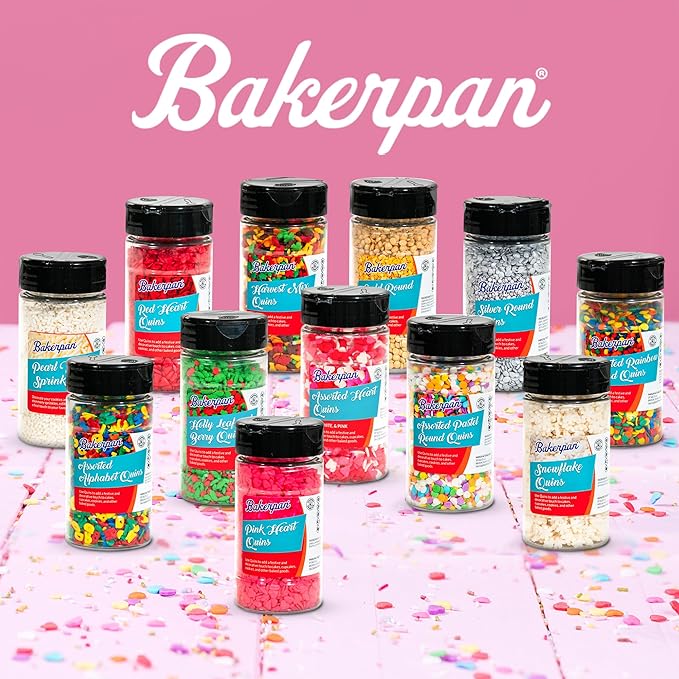 Bakerpan Heart Sprinkles for Baking, 4 Ounces Pink Heart Sprinkles Edible, Made in USA