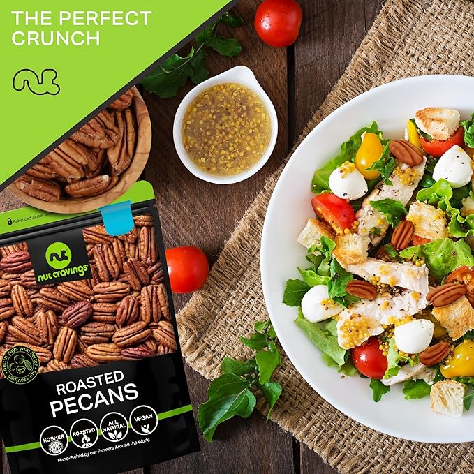 NUT CRAVINGS - Pecans Halves, Roasted & Unsalted, No Shell (80oz - 5 LB) Bulk Nuts Packed Fresh in Resealable Bag - Healthy Protein Food Snack, Food Assortments