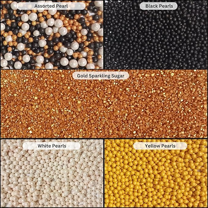 Confect Cake Decorating Sprinkles | Mix Black Yellow & White Dragees | Gold Sparkling Sugar | Edible Sparkling Honey Bees Disco Ball Mashup Sprinkles - 3.5 Oz