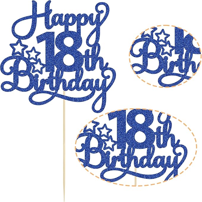 1 Pack Happy 18th Birthday Cake Topper Blue Glitter 18 & Fabulous Cheers to 18 Years Old Birthday Cake Pick for Celebrating 18th Birthday Anniversary Party Cake Decorations Supplies