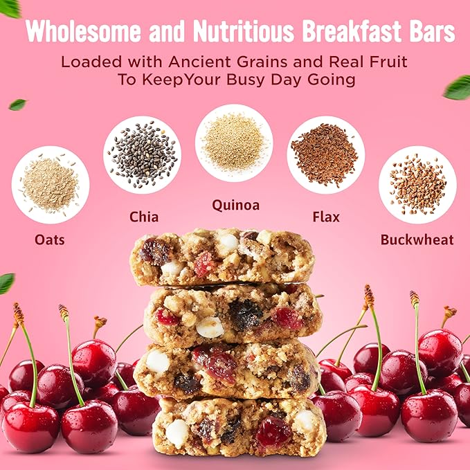 Cooper Street Chocolate Cherry Granola Bakes (48 Count) – Individually Wrapped Soft and Chewy Granola Bars Bulk – Low Sodium, Nut & Dairy Free - Perfect As Healthy Bulk Office or Classroom Snacks