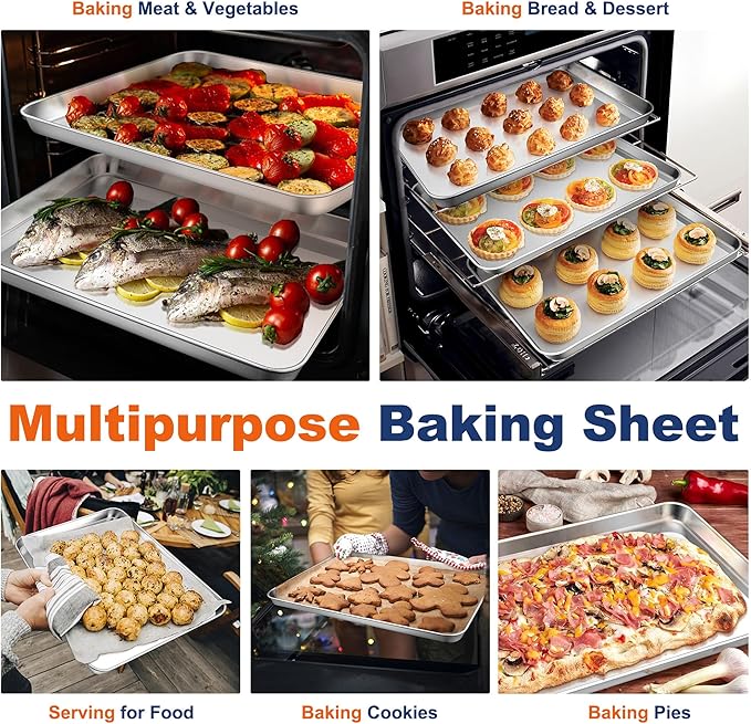P&P CHEF 16 Inch Baking Cookie Sheet, Oven Pan Tray Stainless Steel Sheet Pan for Kitchen, Oven Bakeware for Multi Uses, Shiny Look & Dishwasher Safe, Healthy & Heavy Duty, 1Pc