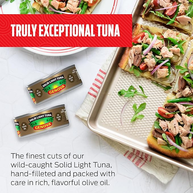 Genova Premium Solid Light Tuna in Olive Oil, 5 Ounce Cans, 12-Pack ??Nutrient Rich, High Protein Canned Tuna Fish - Delicious, Easy, Nutritious Ready to Eat Meals