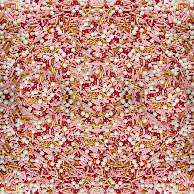 Confect Pink and Gold Edible Sprinkle Mix ??Decorative Sugar Pearls & Confetti for Cake, Cupcake & Cookie Decorating ??Vegan, Gluten-Free, Nut-Free, Soy-Free, Dairy-Free, Palm Oil-Free ??4.2 Oz