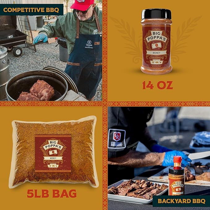 Big Poppa’s Money BBQ Rub — Award Winning Pork BBQ Rub — Gluten-Free Spice Mix — Dry Rubs for Smoking and Grilling with Sea Salt (5Lb Bag)