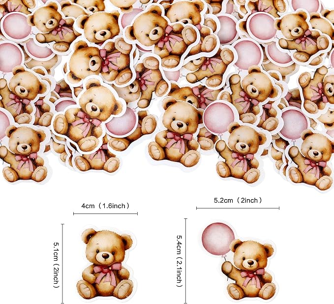 40 PCS Edible Wafer Paper Baby Shower Bear Cupcake Toppers Drink Topper Selection Baby Bear Theme Baby Shower Decorative Supplies Jungle Animal Theme Birthday Party Cake Decorative Supplies Pink