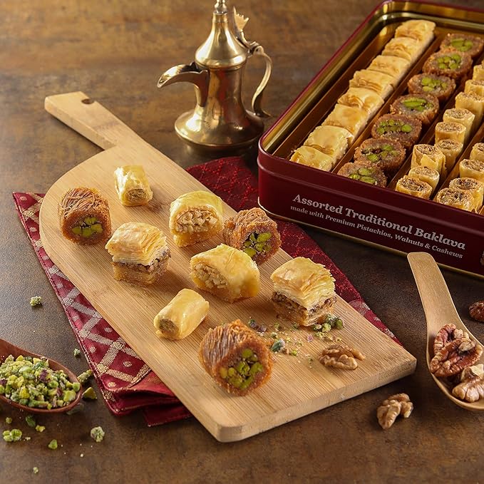 Zalatimo Sweets Since 1860 Shortbread Cookies Variety Pack, 100% All Natural Slightly Sweet, Square Metal Gift Tin, No Corn Starch, No Syrups! Assorted Baklava, Mamoul, Sesame & Butter (Pack of 3)
