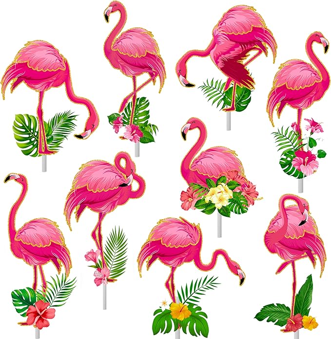 36pcs Glitter Pink Flamingo Cupcake Toppers Decoration Flamingo Themed Birthday Party Supplies Flamingo Party Cupcake Toppers Decorations for Hawaiian Tropical Theme Party Baby Shower Supplies