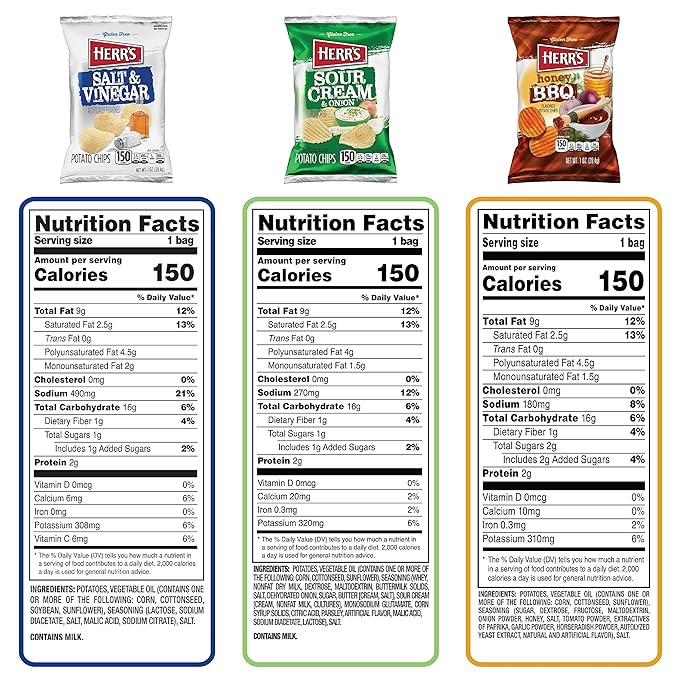 Herr???Potato Chips, Variety Pack, Gluten Free Snacks, 1oz Bag (36 Count)