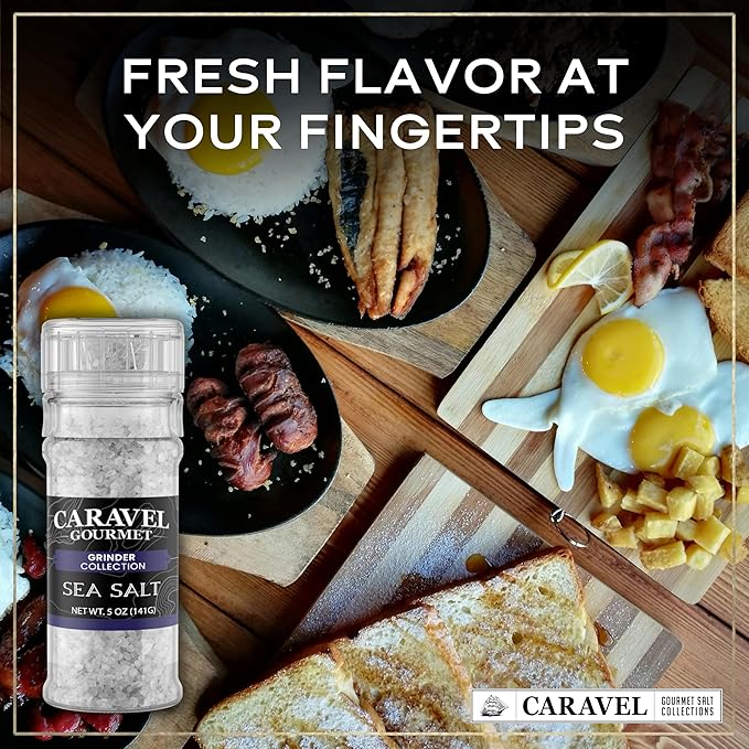 Coarse Sea Salt with Clean and Crisp Flavor ??Non-Iodized Coarse Grain Kosher Salt for Finishing, Cooking, and Seasoning ??5 oz Grinder, Caravel Gourmet