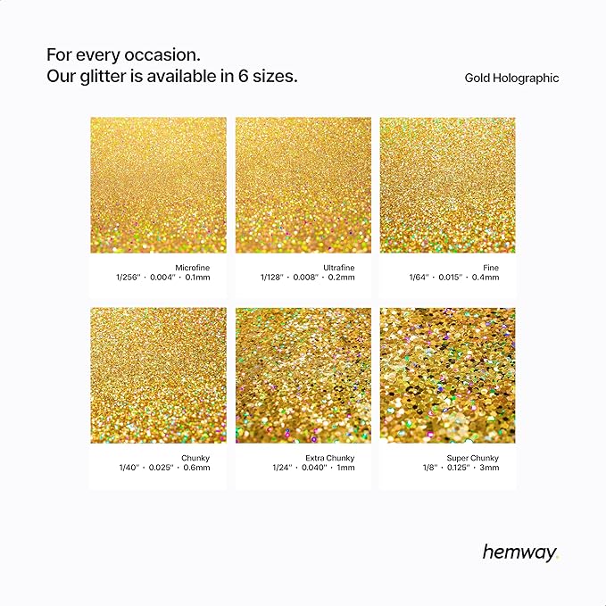 Hemway Premium Glitter Shaker - Gold Holographic | Ultrafine Metallic Flake Sequins for Resin & Epoxy Crafts | Craft Supplies for Tumblers, Festival, Hair, Face, Body, Eye & Nail Art | 130 g